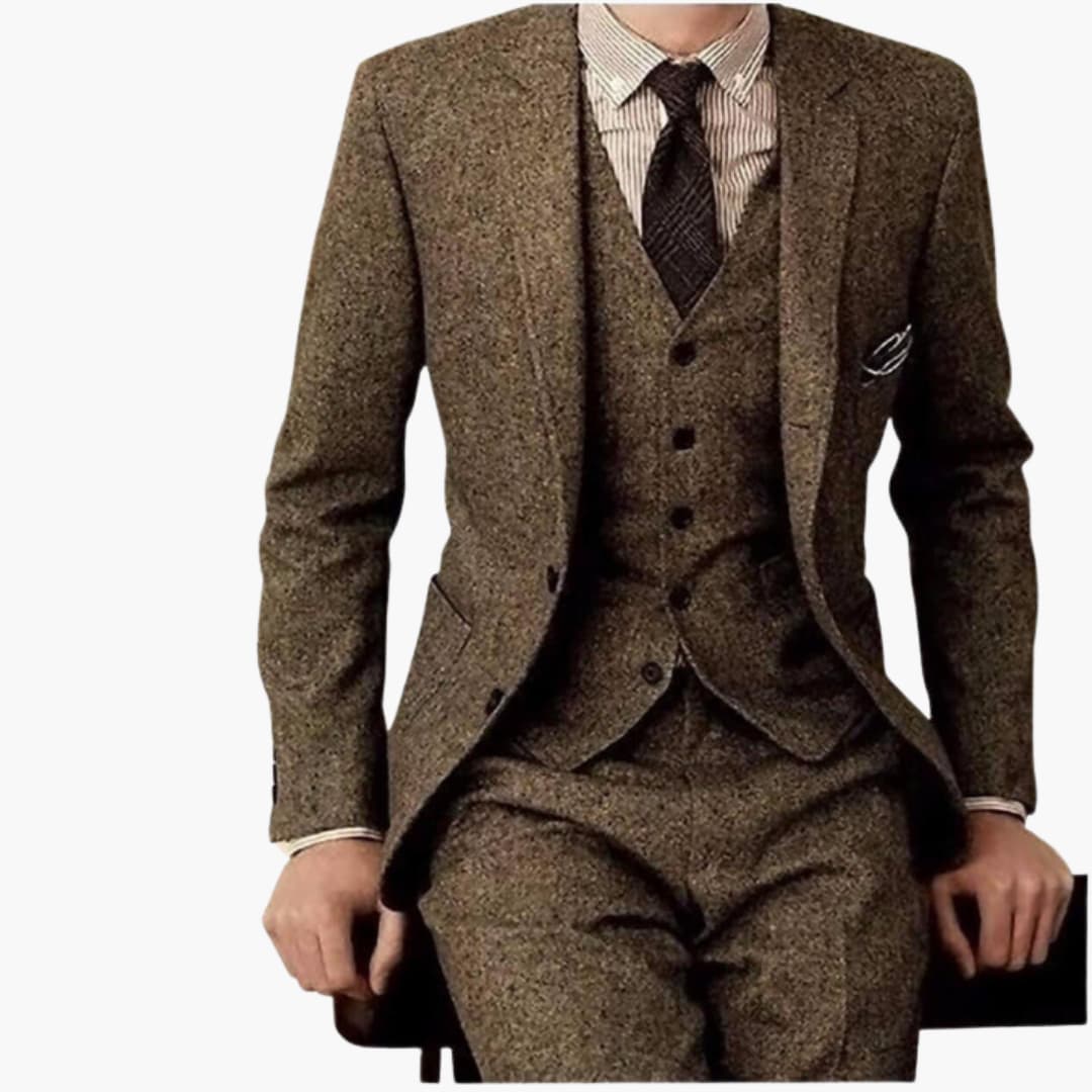 Men's black three-piece suit notched lapels blazer waistcoat pants formal slim fit
