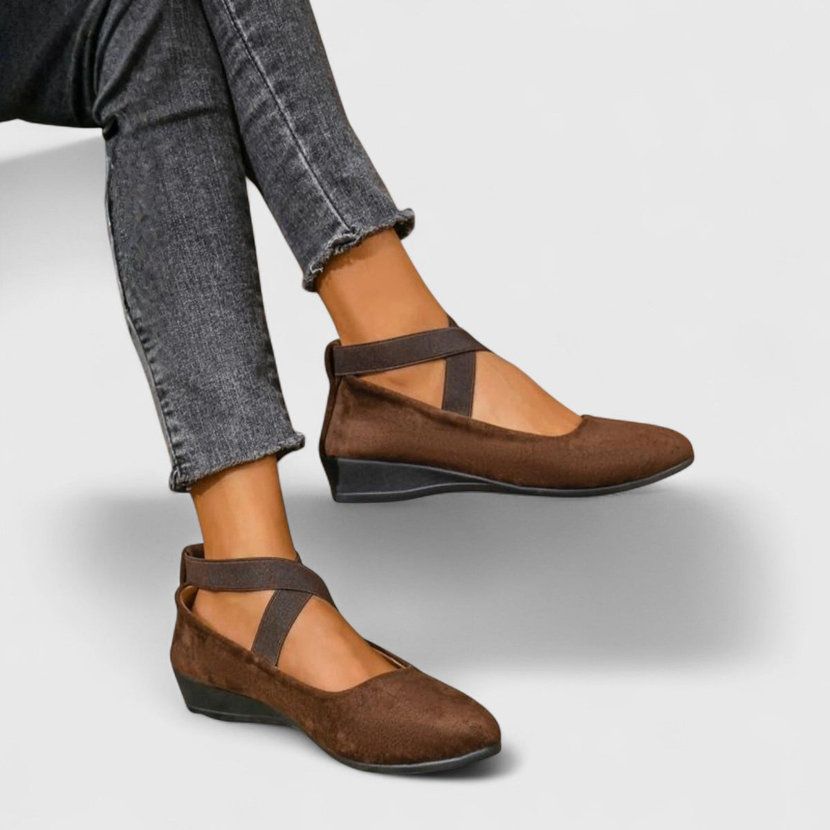 Nadia | Women's Elegant Suede Cross-Strap Wedge Flats
