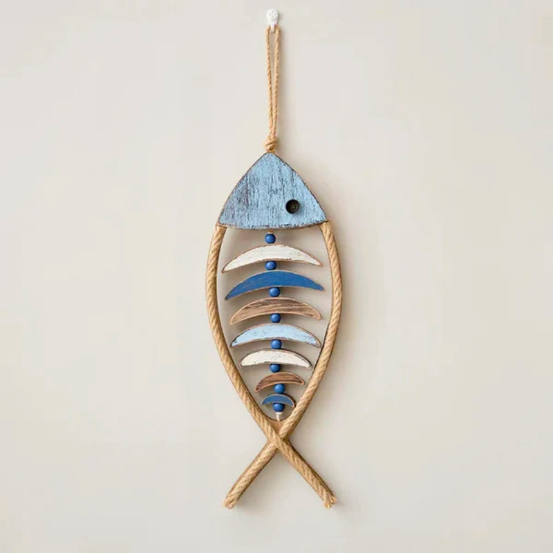 Tahlia handcrafted wooden fish sculpture rustic coastal decor with natural wood grain finish