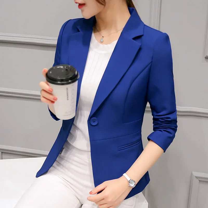 Women's slim fit tailored office blazer in classic color with one-button closure sleek silhouette