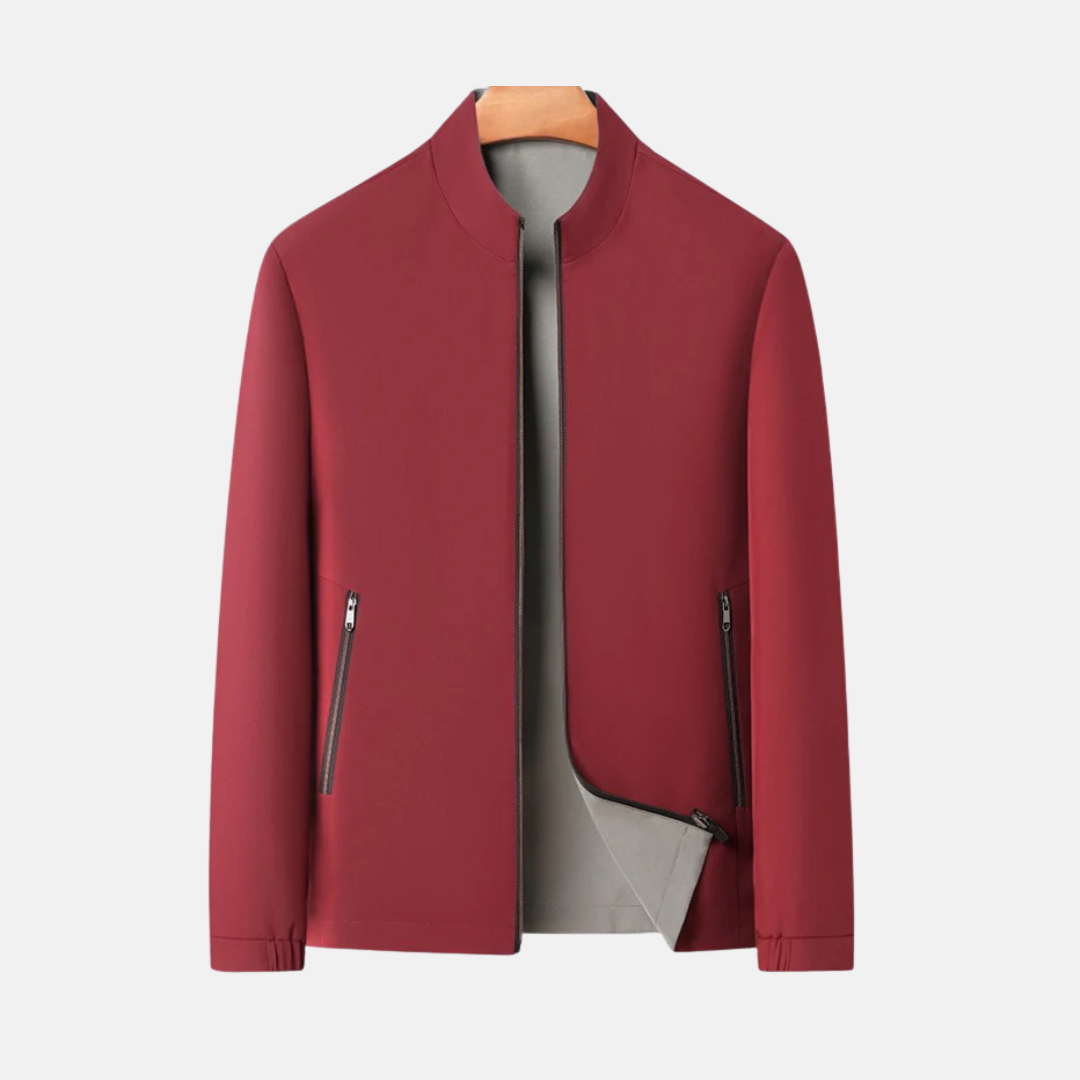 Men's windproof bomber jacket regular fit stand collar zippered pockets lightweight everyday essential