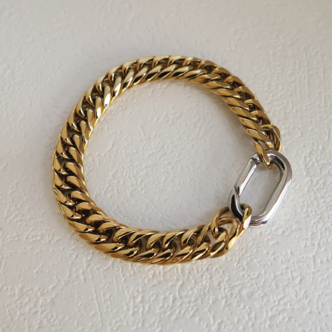 Capri Lock Bracelet 18K gold plated stainless steel 9mm wide waterproof tarnish resistant women