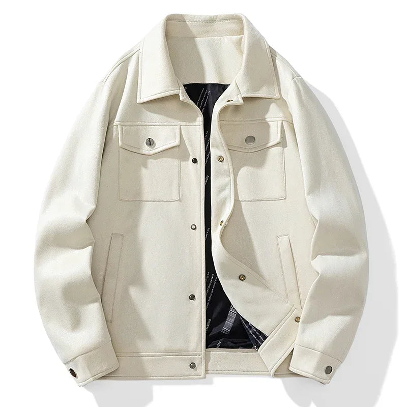 Men's brown suede tailored jacket with structured silhouette and runway-inspired premium finish