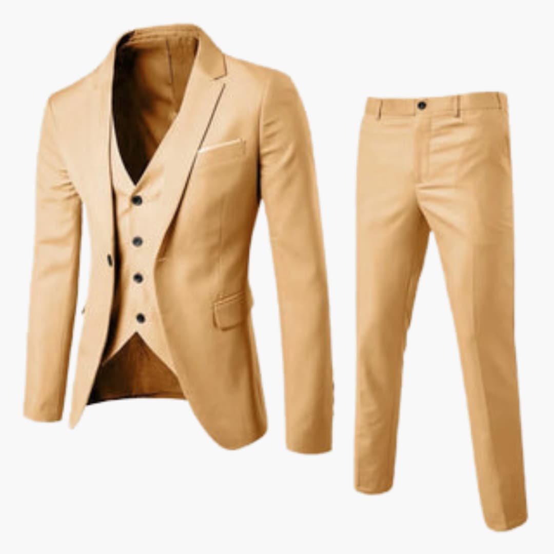 Men's slim-fit three-piece suit set jacket vest pants formal office wear premium craftsmanship
