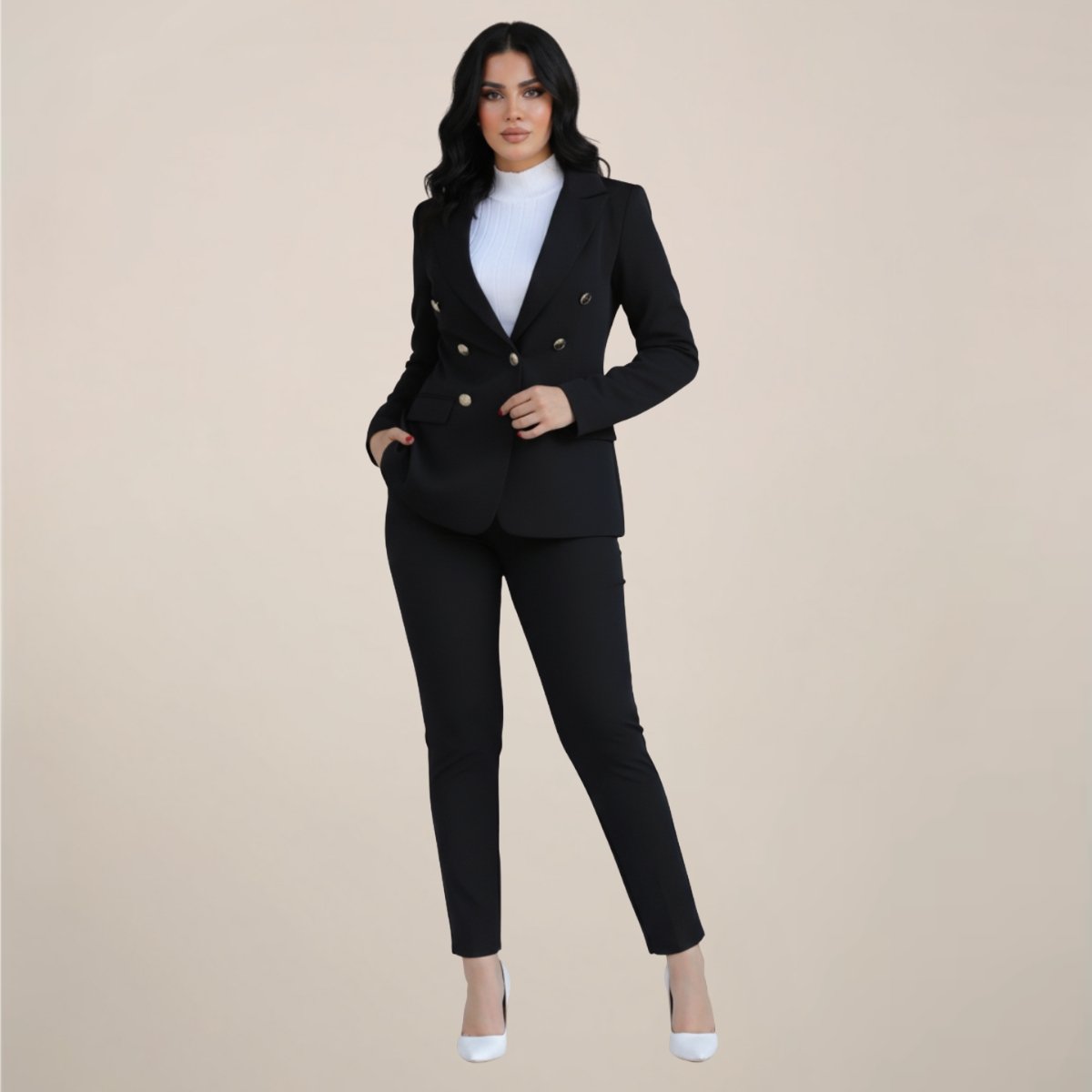 Women's tailored two-piece suit set slim trousers structured blazer professional office wear