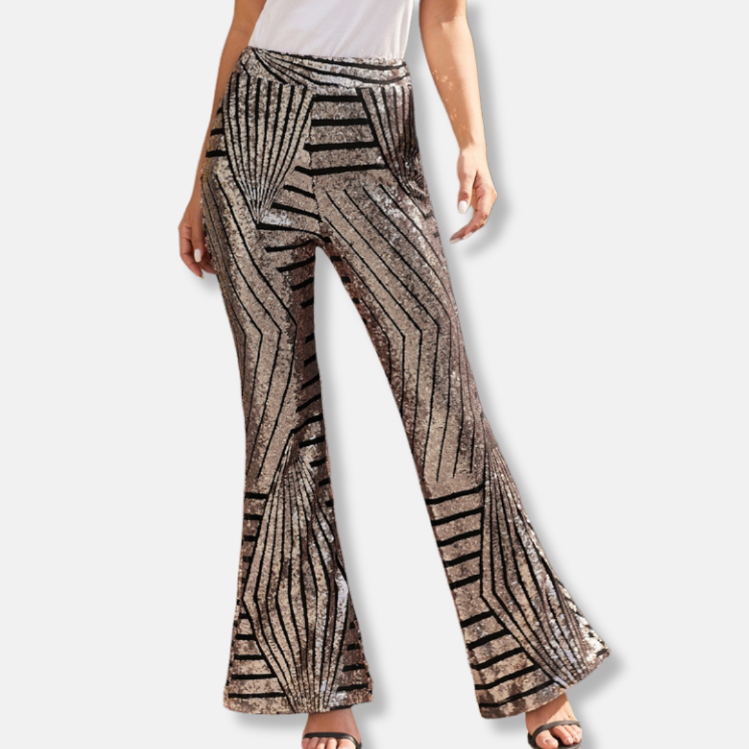 Women's high waist wide leg sequin trousers full length elegant party pants festive glamour