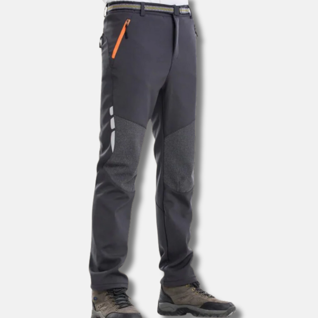 Men's slim fit outdoor hiking pants charcoal gray water-resistant reinforced knees zipper pockets urban style