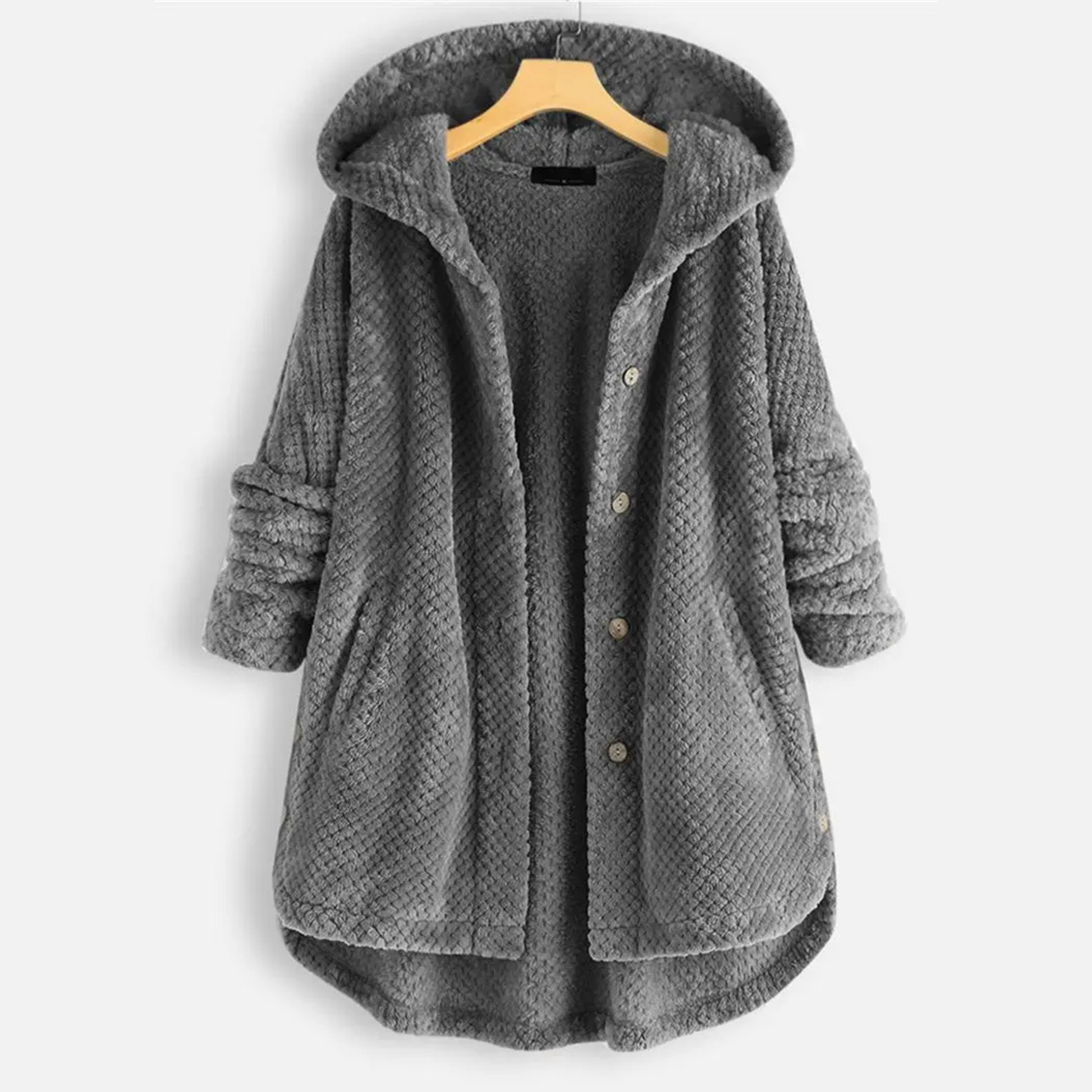 Women's teddy fleece hooded jacket oversized plush high-pile cotton with deep pockets cozy warm