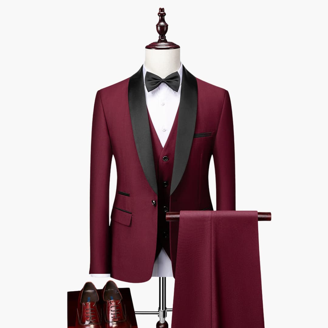 Men's slim fit three-piece suit notched lapel blazer vest trousers lightweight formal wear