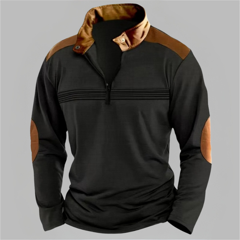 Men's two-tone half-zip pullover in athletic cut with soft texture and contrast color blocking