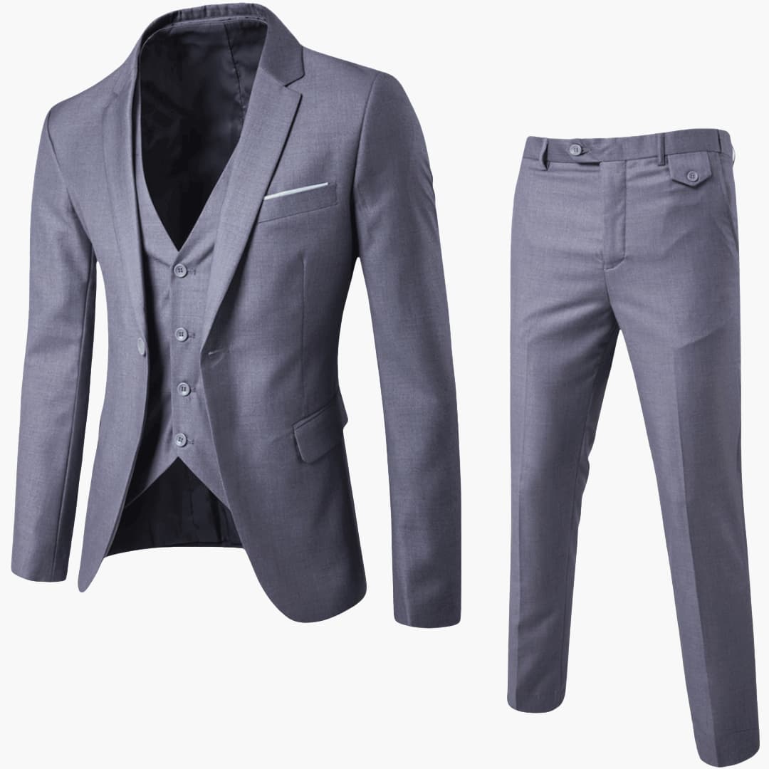 Men's slim-fit three-piece suit set jacket vest pants formal office premium craftsmanship