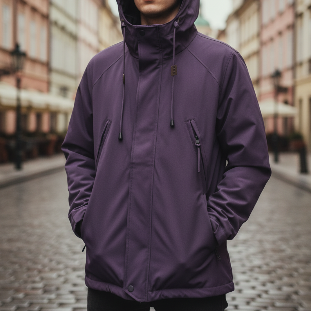 Men's waterproof technical parka windproof hooded jacket multiple pockets outdoor hiking coat