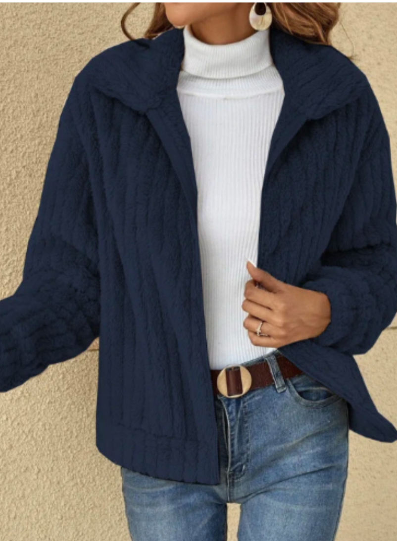 Women's teddy plush cardigan cozy oversized fit ultra-soft fluffy texture fall warmth neutral tone