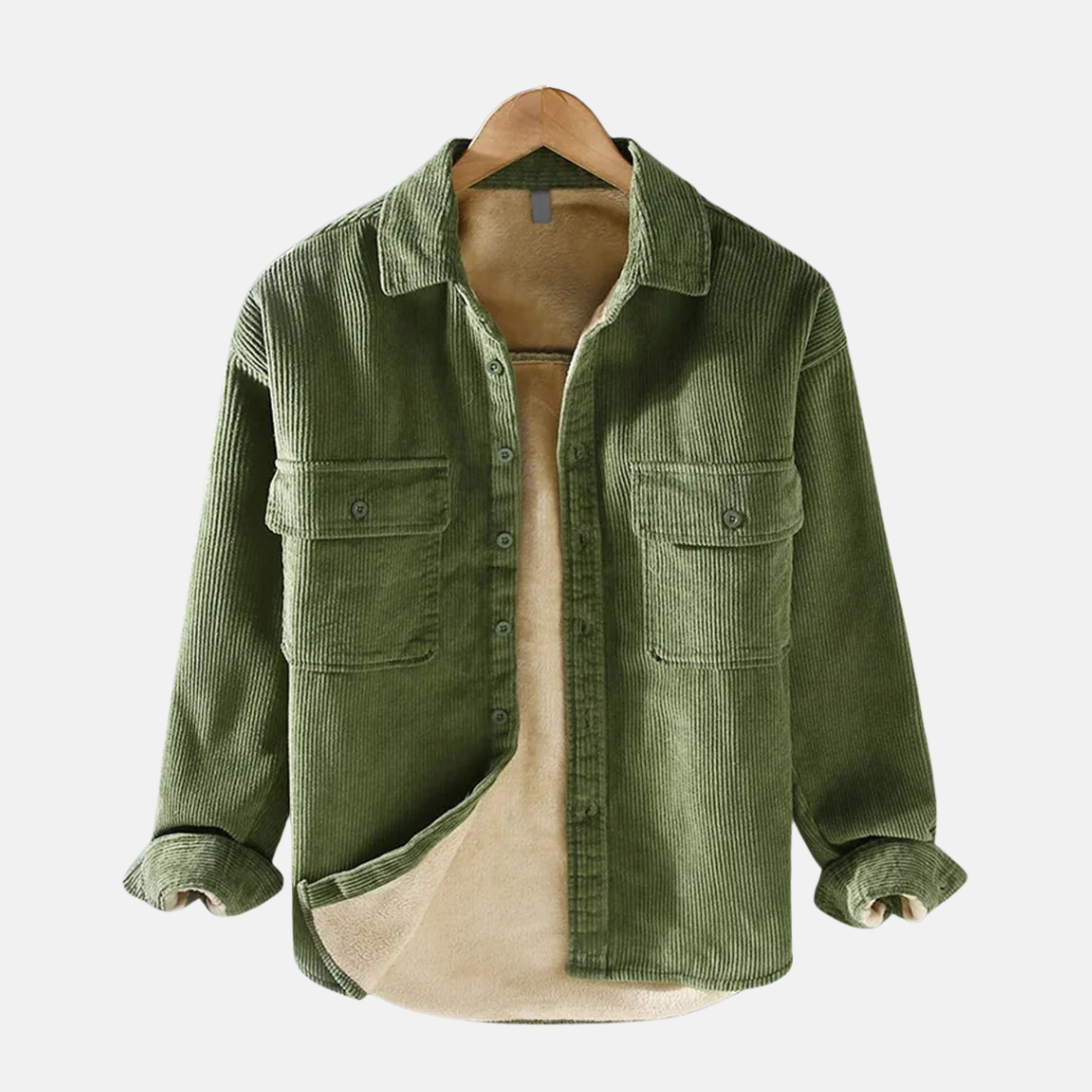 Men's relaxed-fit corduroy jacket in neutral tone, soft textured finish ideal for casual everyday layering
