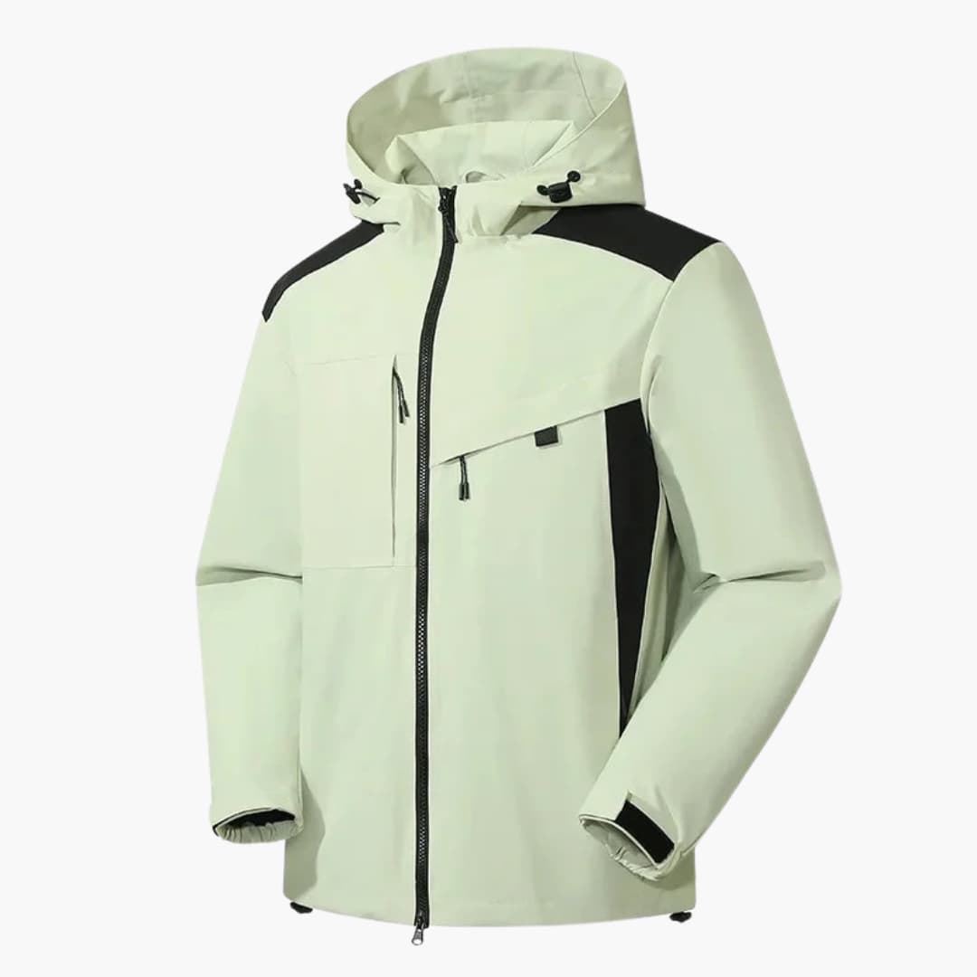 Men's water-resistant ski jacket with hood, zipper pockets, adjustable cuffs, streamlined winter fit