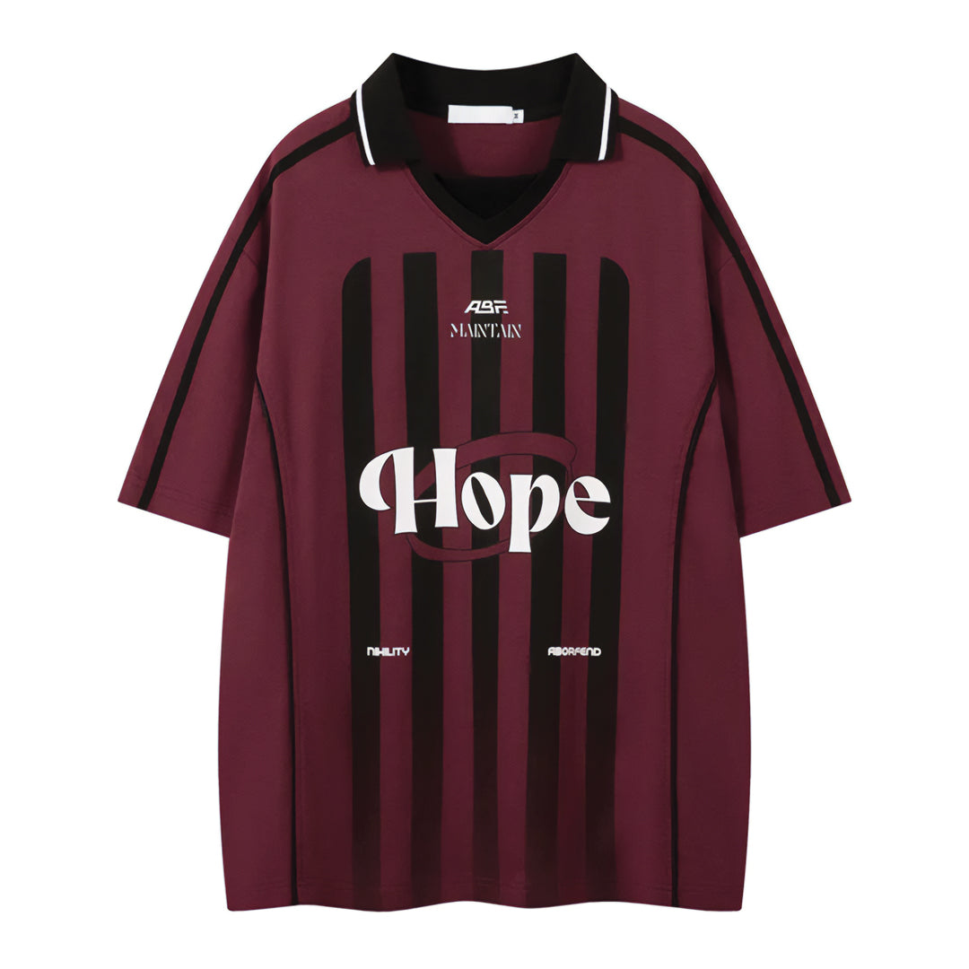 Hope Division drop-shoulder polo jersey beige graphic optimistic motif relaxed athletic fit