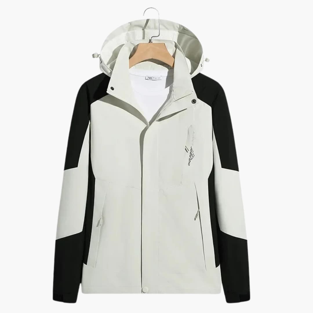 Unisex ski jacket with hood, high collar, full-zip closure and zippered pockets for all-weather use