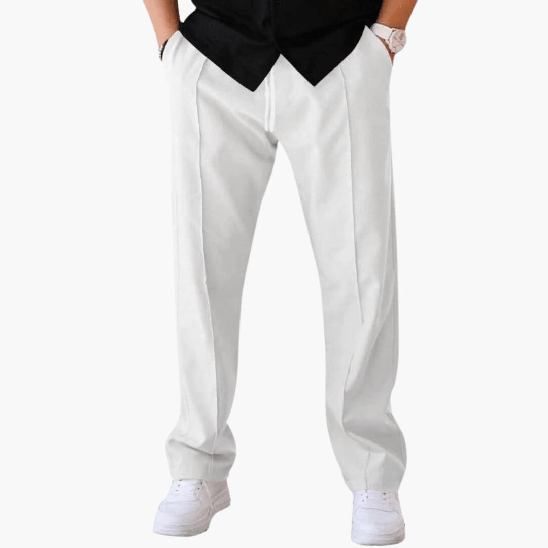 Men's tailored casual pants slim fit elegant silhouette versatile office-to-evening stretch comfort fabric