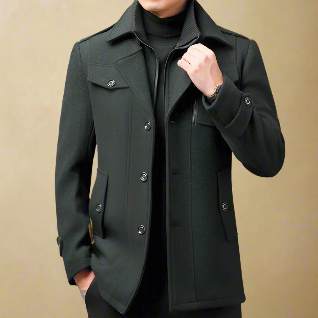 Massimo men's classic long trench coat slim tailored fit with adjustable waist belt