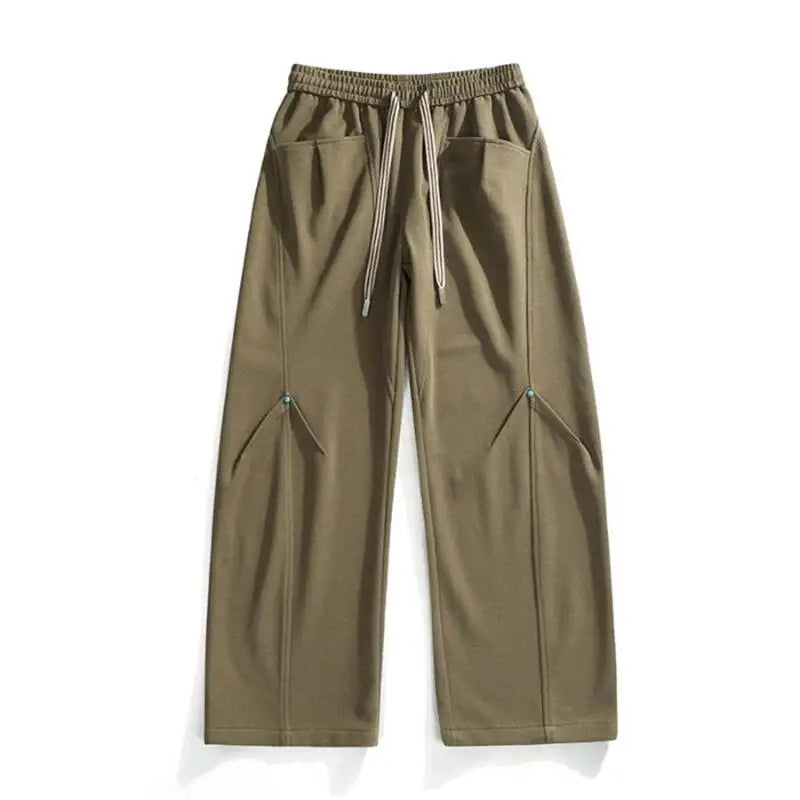 Black panel cut wide-leg sweatpants exaggerated silhouette with striped drawstrings streetwear