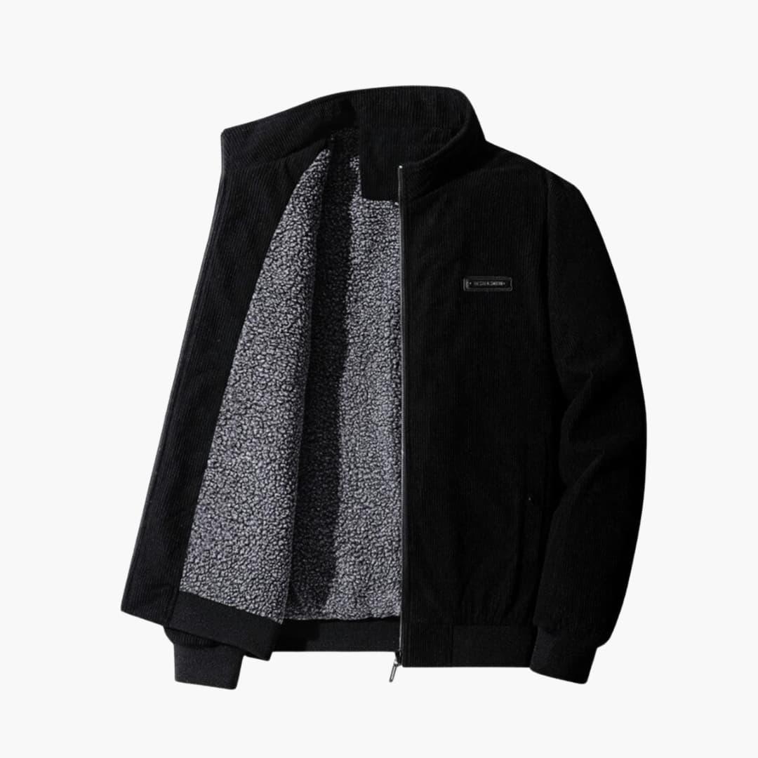 Men's ribbed cord jacket in neutral tone, versatile modern silhouette with distinctive textured pattern