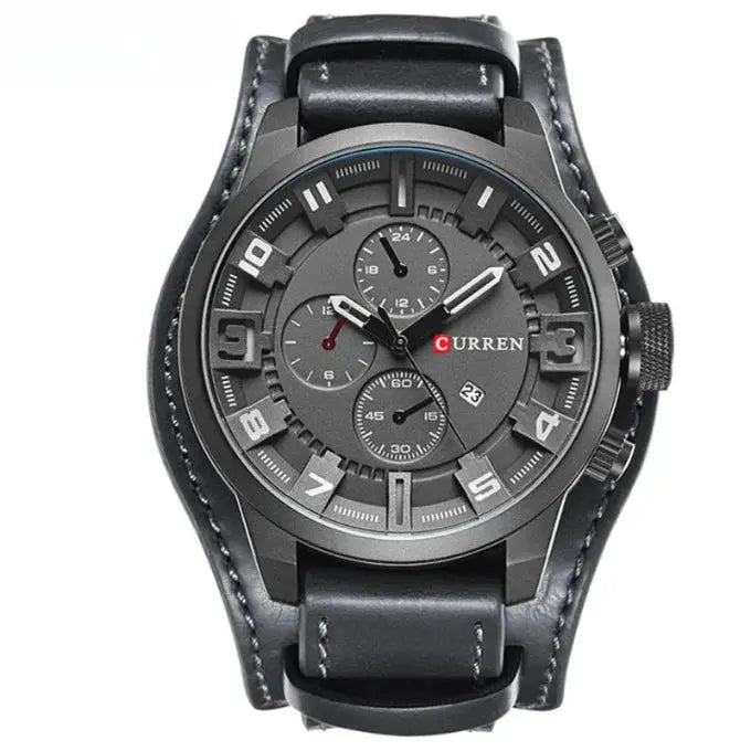 Men's Logan chronograph leather watch brown strap three sub-dials scratch resistant glass everyday wear