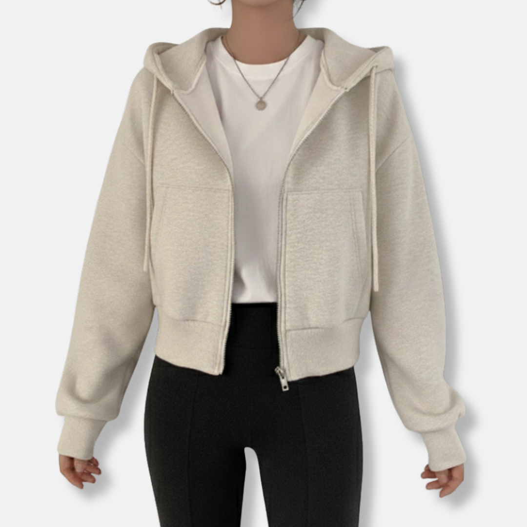 Women's oversized zip-up hoodie fleece-lined relaxed fit casual layering essential