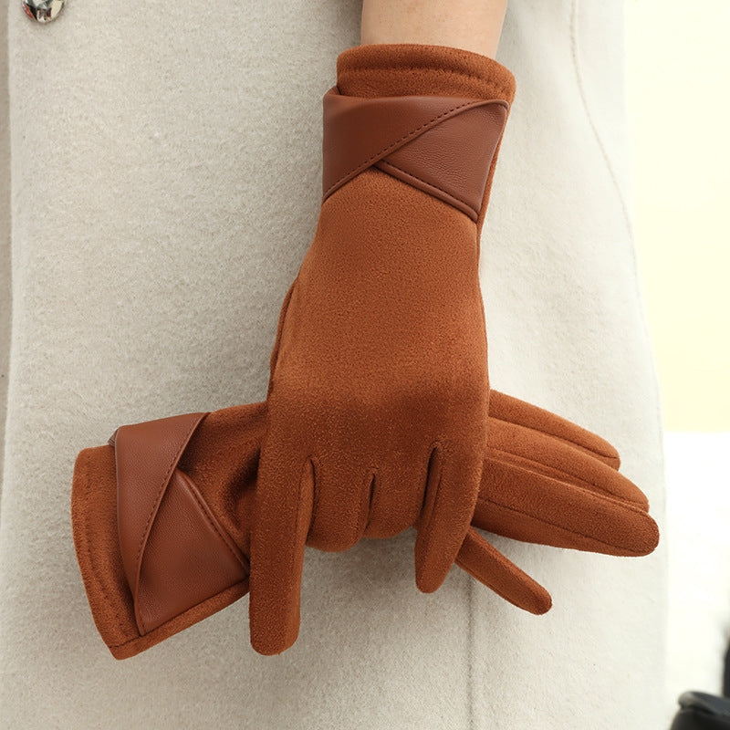 Women's suede touchscreen gloves cold weather velvet-lined black winter accessories screen-compatible warmth