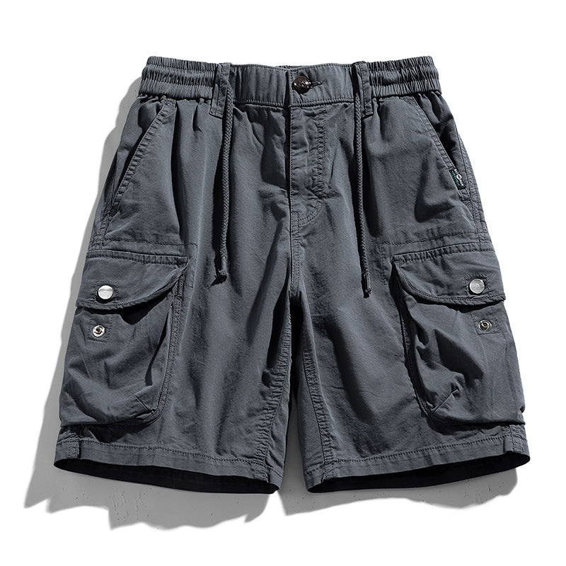 Karnor men's cotton cargo shorts elastic waist secure flap pockets casual workwear beige