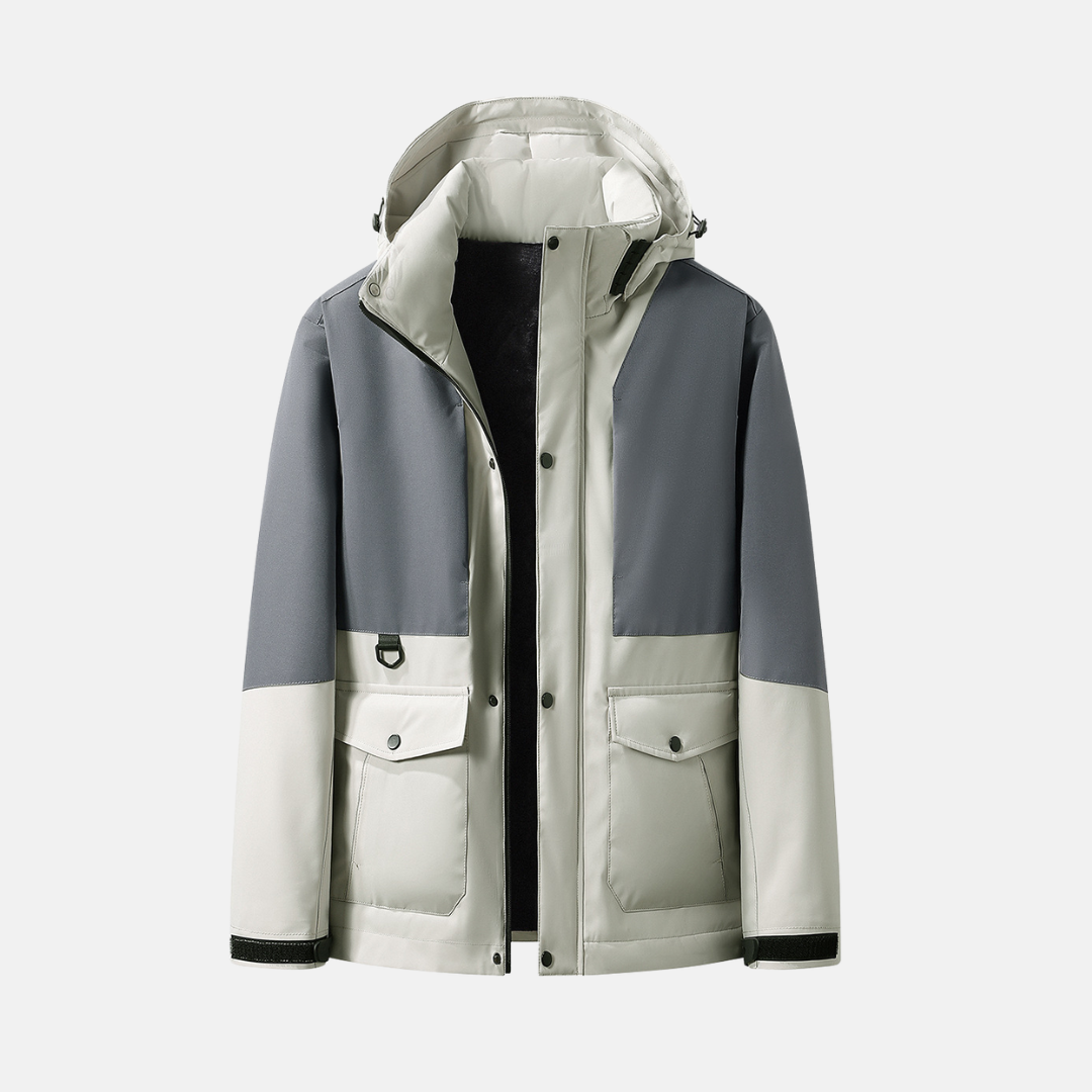Men's navy hooded jacket wind water resistant quilted lining relaxed winter fit urban style