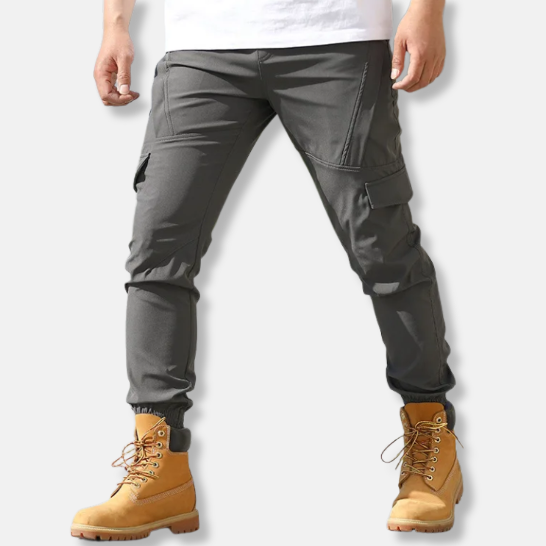 Men's woven stretch cargo jogger pants slim fit with elasticated ankle cuffs versatile casual style