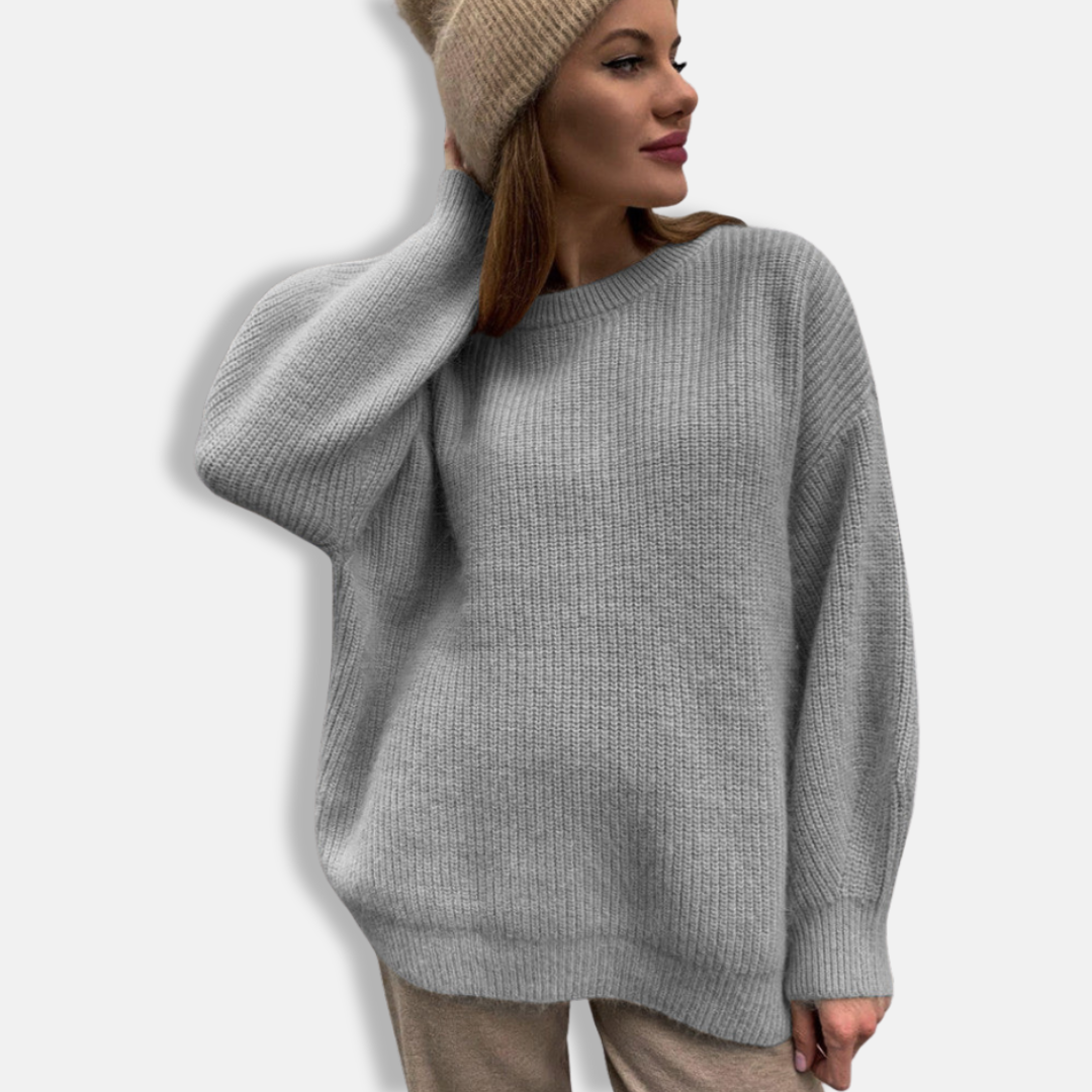 Women's oversized ribbed knit sweater long sleeves soft texture casual everyday style