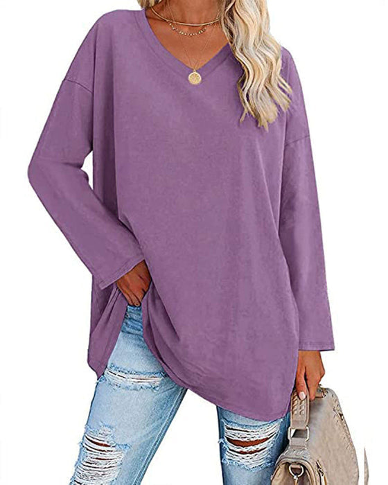 Women's white V-neck long sleeve blouse, fitted silhouette, soft breathable fabric for office and casual wear