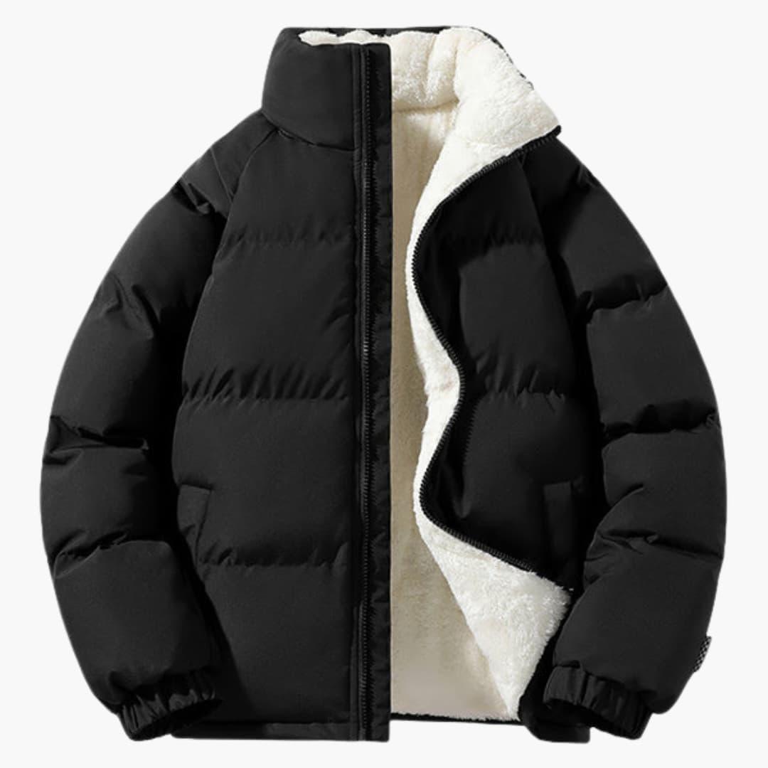 Women's puffer jacket with fleece lining and hood, warm insulated winter coat for cold days