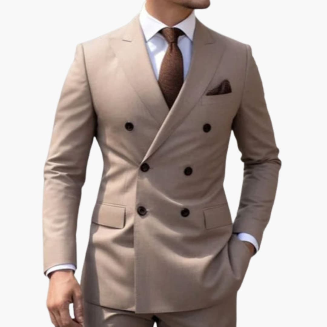 Men's navy double breasted six-button suit slim fit lightweight all-season professional two-piece