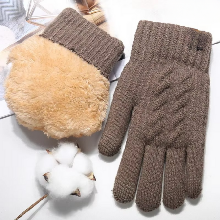 Men's black winter knit touchscreen gloves double-layer plush lining cold weather insulated