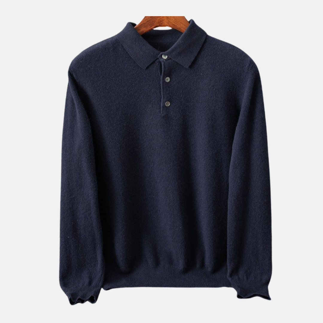 Men's fine gauge knit long sleeve polo shirt smart casual regular fit breathable fabric