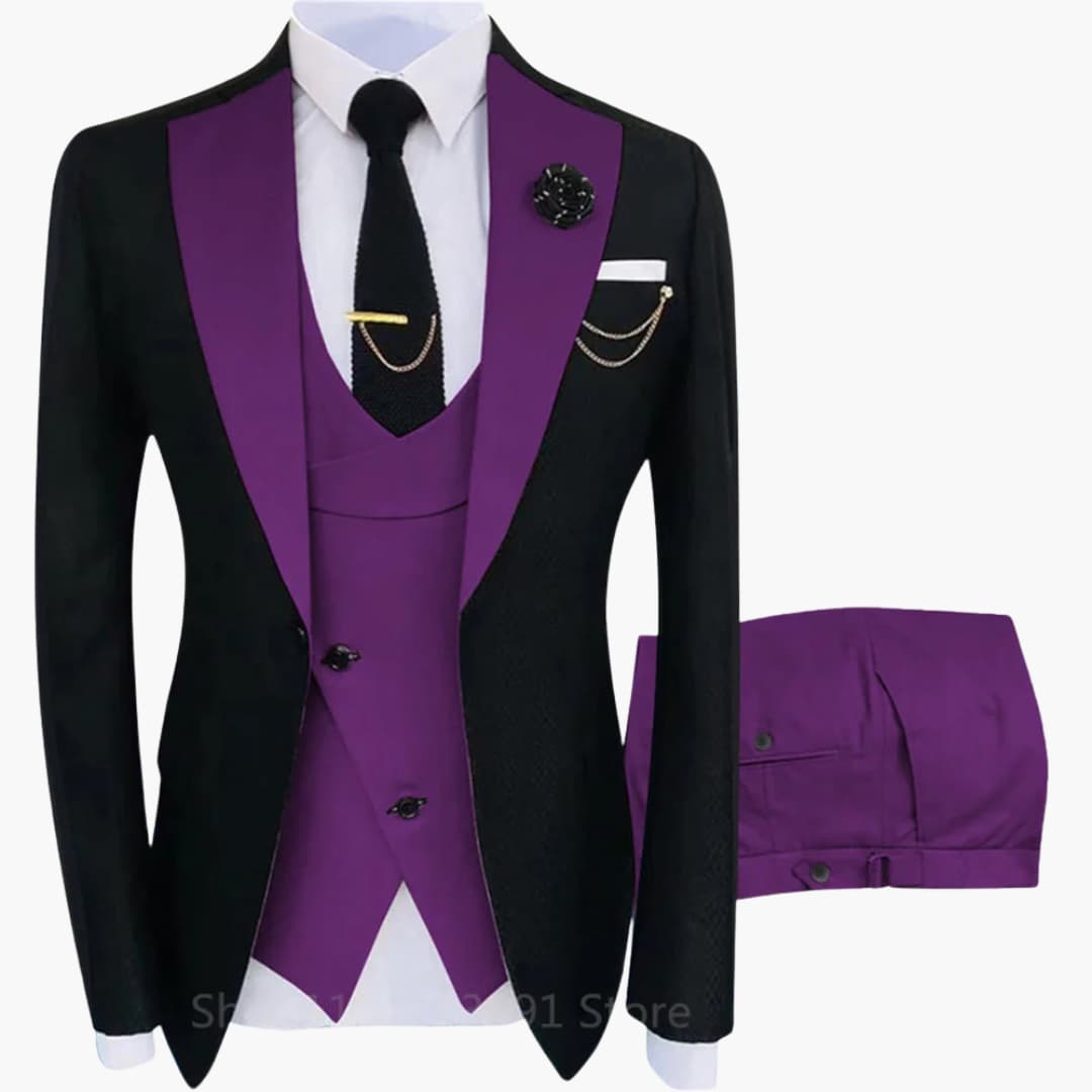 Men's charcoal three-piece suit single-button notch lapel jacket vest lightweight professional slim fit