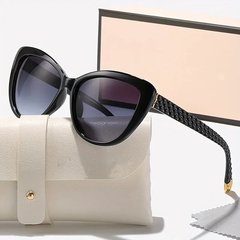 Women's polarized cat-eye sunglasses UV400 diamond textured arms high-gloss frame Monaco style