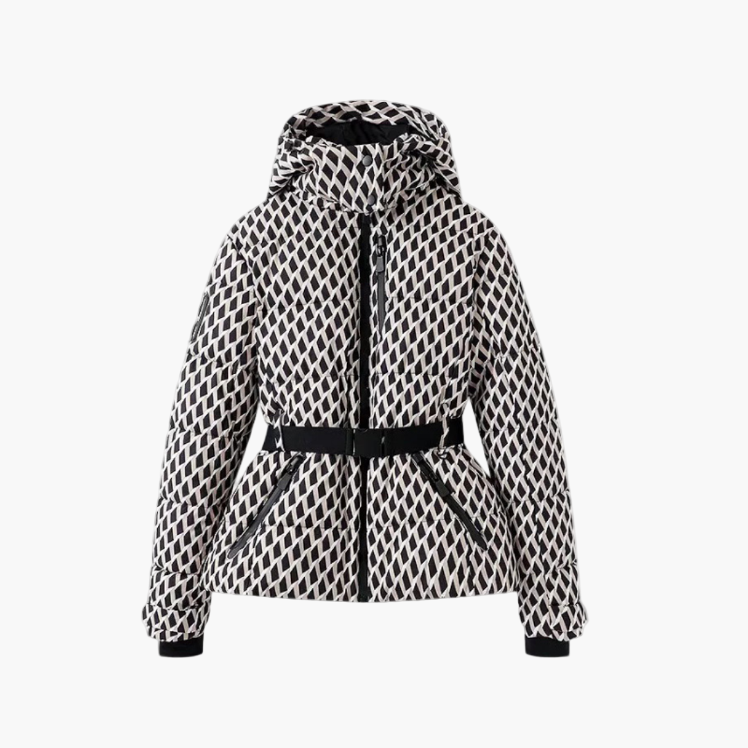 Women's belted hooded winter jacket cozy warm casual outerwear with waist-cinching silhouette