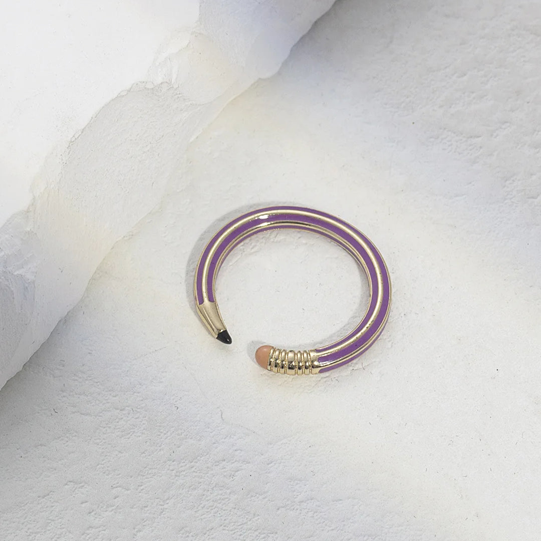 Rose gold adjustable copper band ring pencil-shaped silhouette statement jewelry for artists
