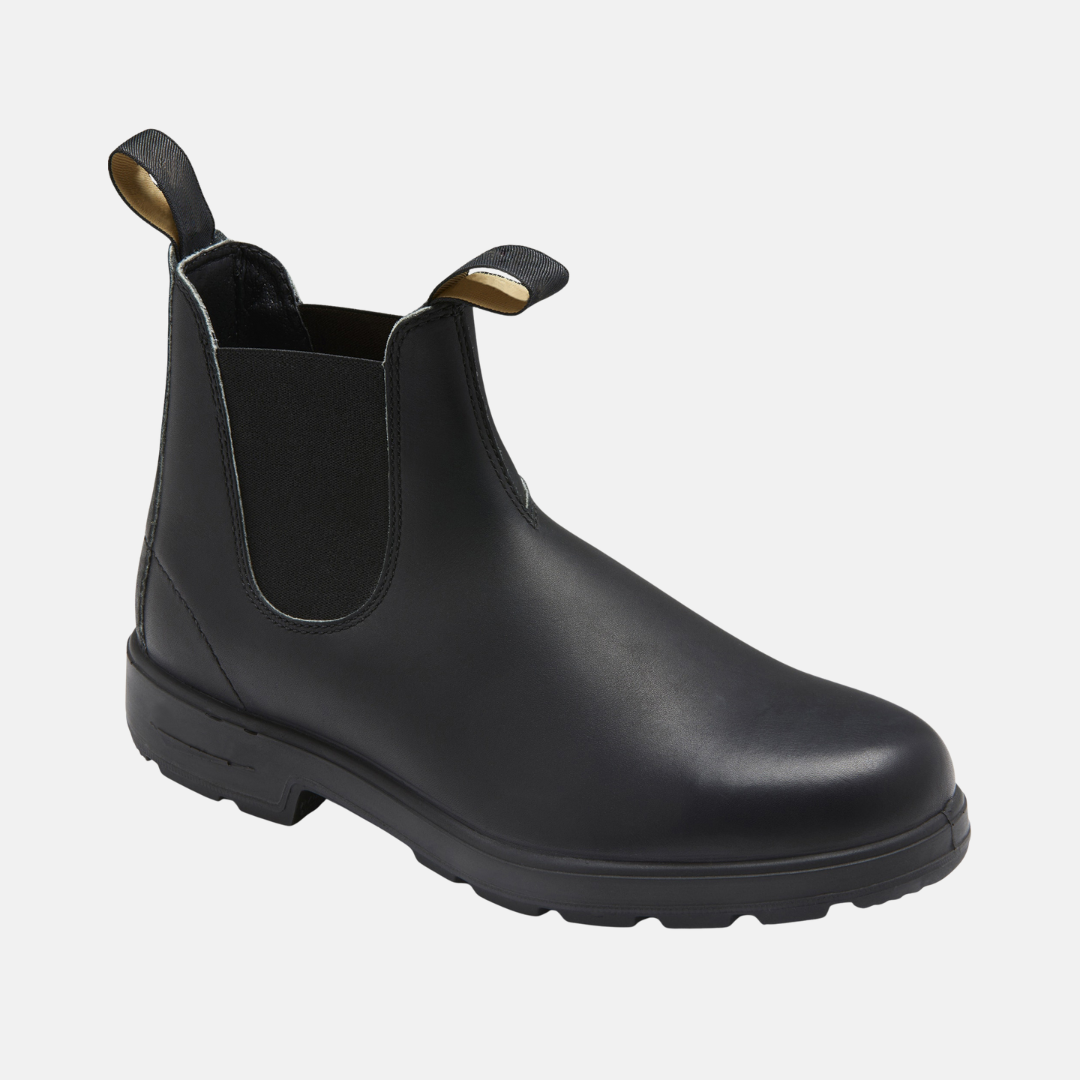 Men's black leather Chelsea ankle boots slim silhouette with elastic side gussets for all-day comfort
