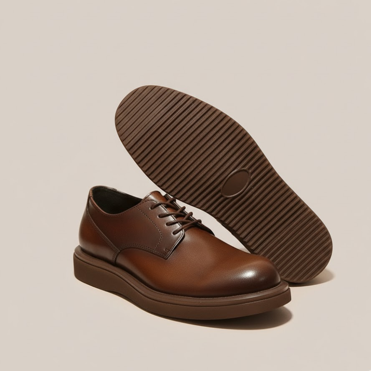 Men's black polished round-toe lace-up dress shoes with structured sole for formal wear