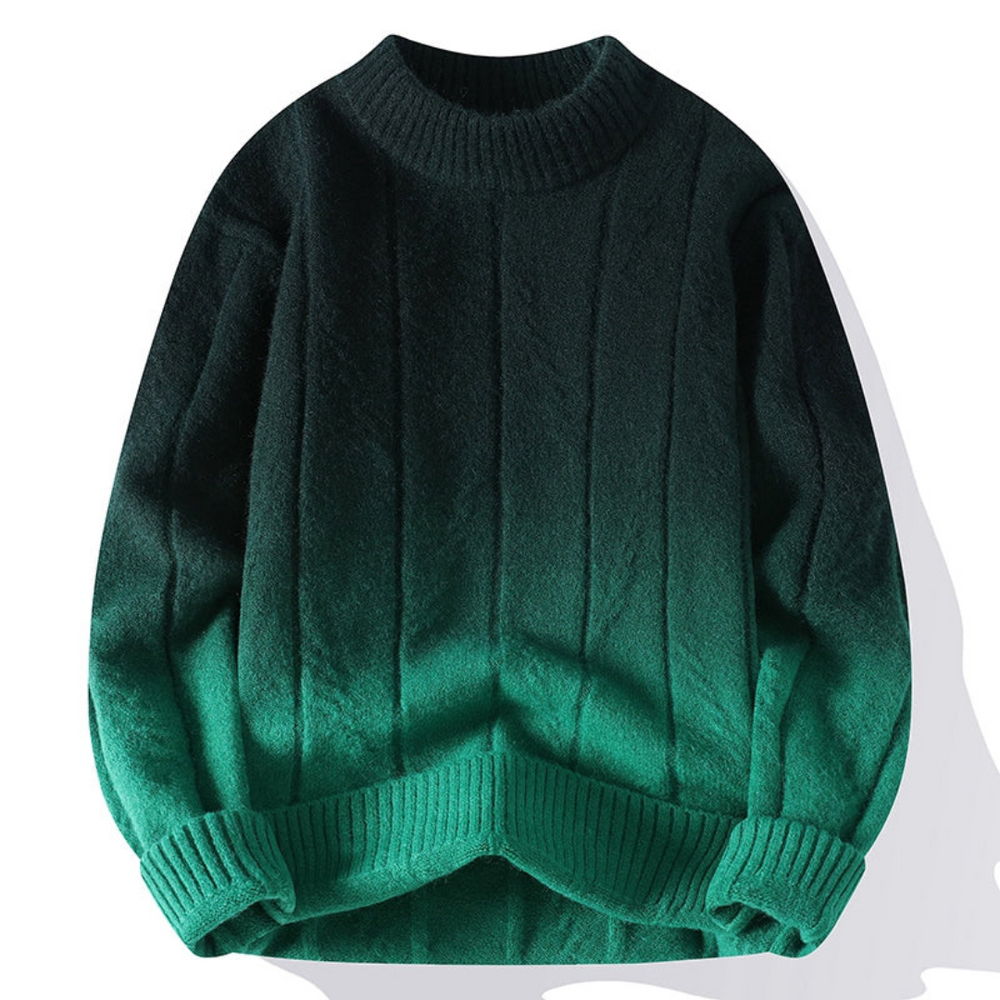 Men's gradient knit sweater relaxed fit with smooth color fade ribbed detailing soft warm