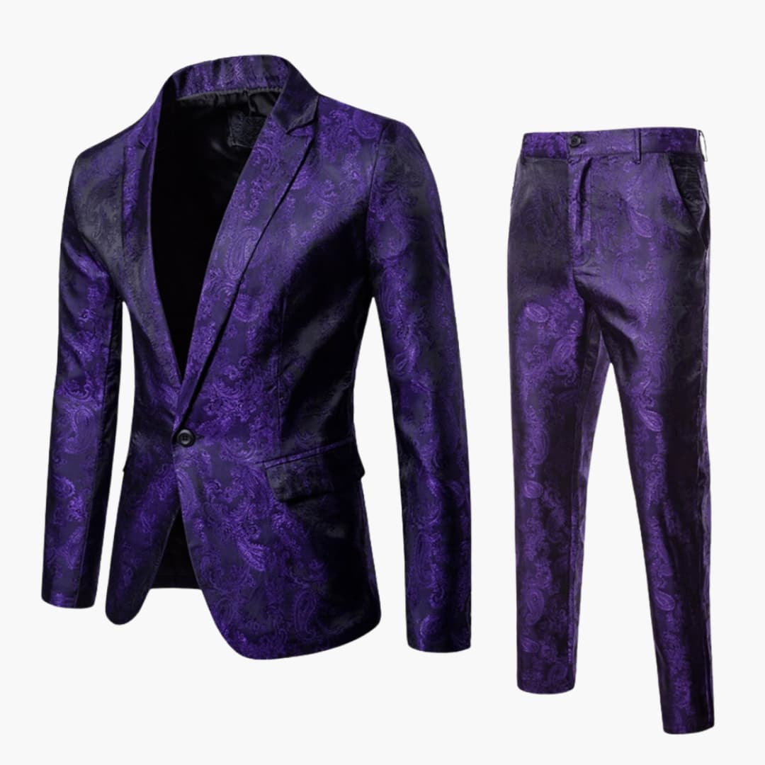 Men's slim fit jacquard pattern suit lightweight formal two-piece blazer trousers all-season wear