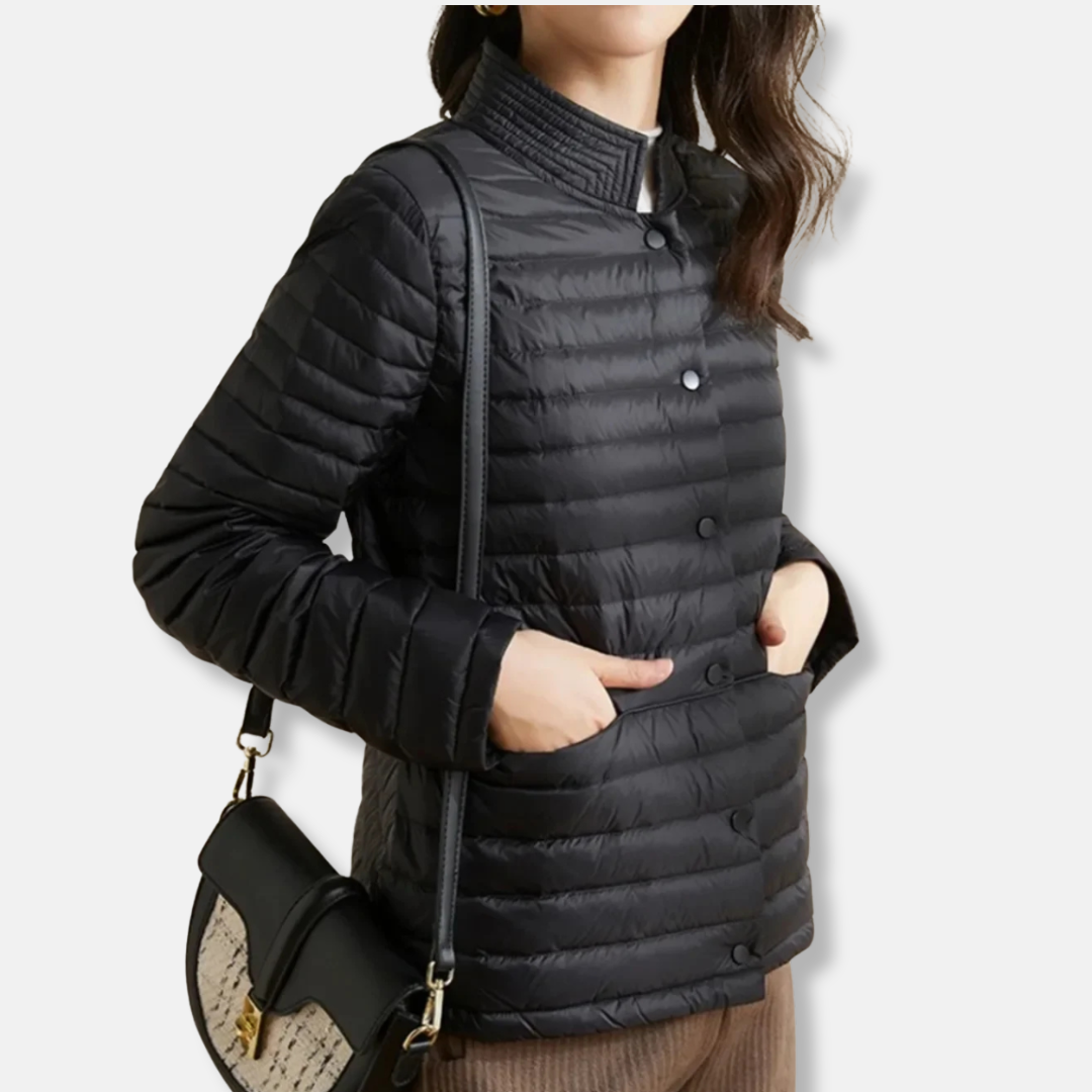 Women's slim-fit short quilted jacket with stand collar, chic fall winter outer layer