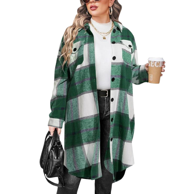 Evelyn plus-size flannel plaid shirt lightweight warmth relaxed silhouette easy layering curvy women