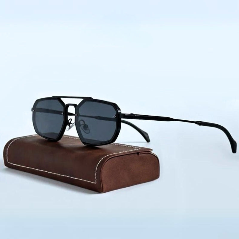 Retro unisex sunglasses with double bridge design, UV protection lenses, and adjustable nose pads