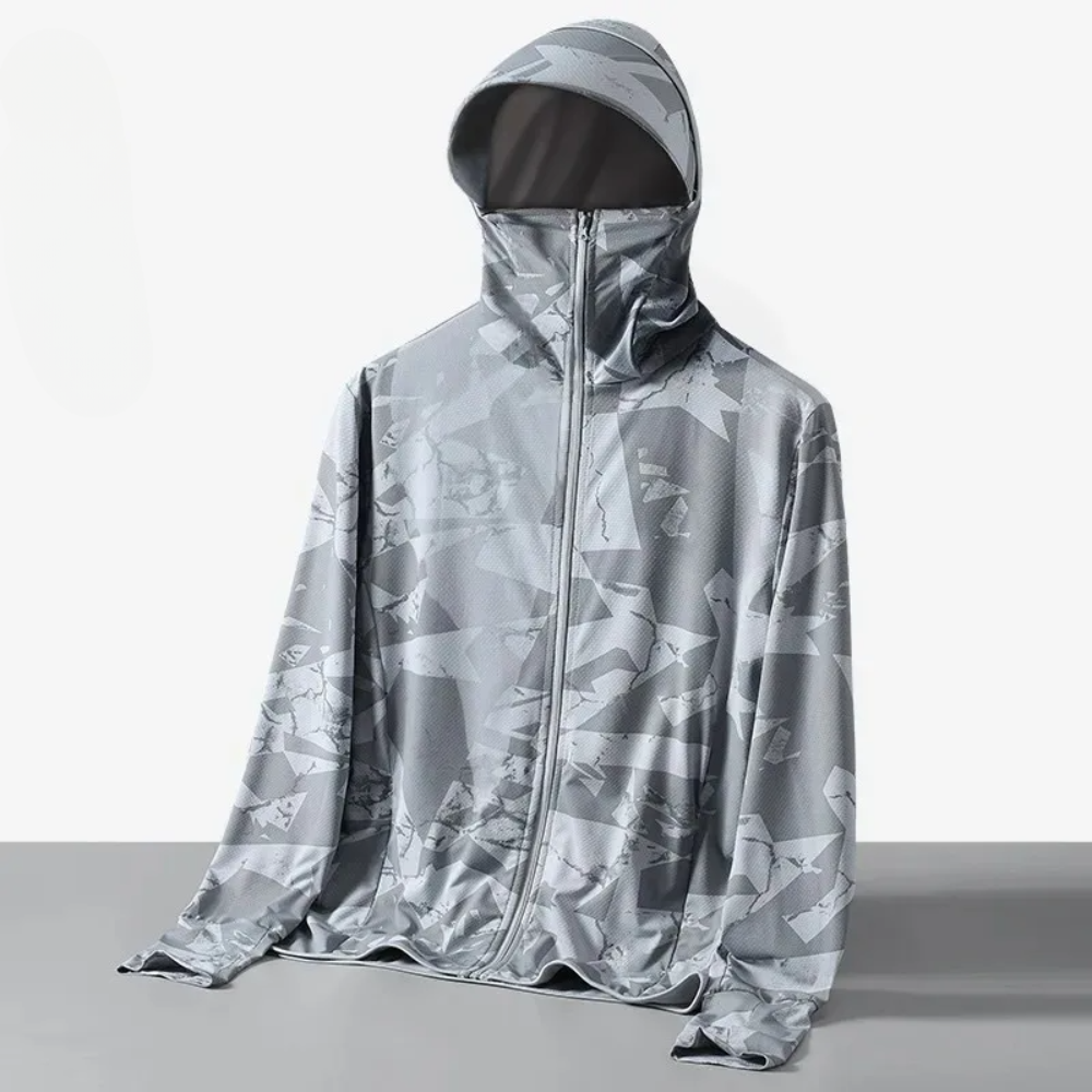 Men's camo outdoor jacket ice silk cooling UPF 50 quick-dry stretch lightweight athletic fit