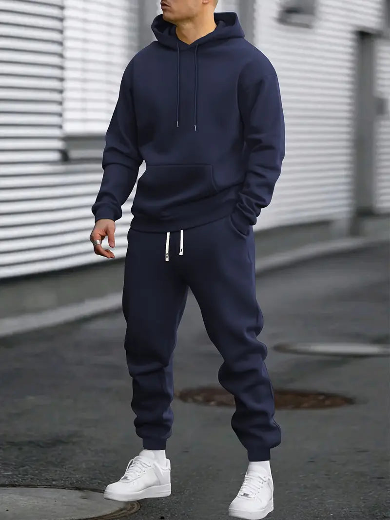 Men's matching sweater set with coordinated top and bottoms, casual style in neutral tones